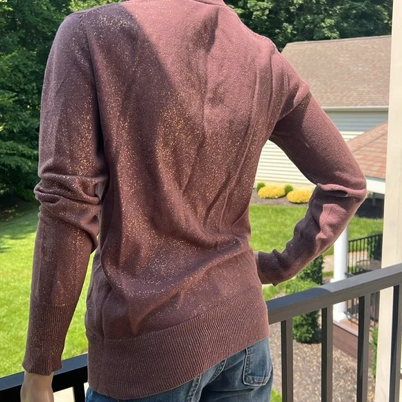 LOFT Brown/gold flecks Knit Cardigan Sweater S XS - Picture 3 of 9
